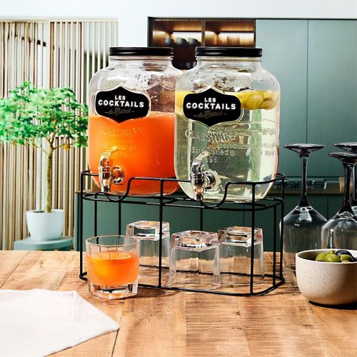 Set De 2 Distributeurs à Boisson 4l En Verre Avec Robinet Style Bistrot -