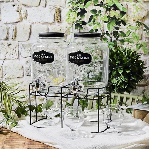 Set De 2 Distributeurs à Boisson 4l En Verre Avec Robinet Style Bistrot -