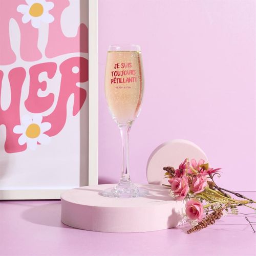 Flute à Champagne 15 cl Avec Message Rose Esprit Girl Power -