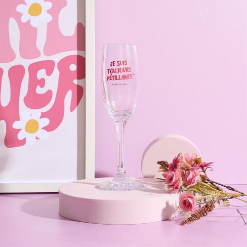 Flute à Champagne 15 cl Avec Message Rose Esprit Girl Power -