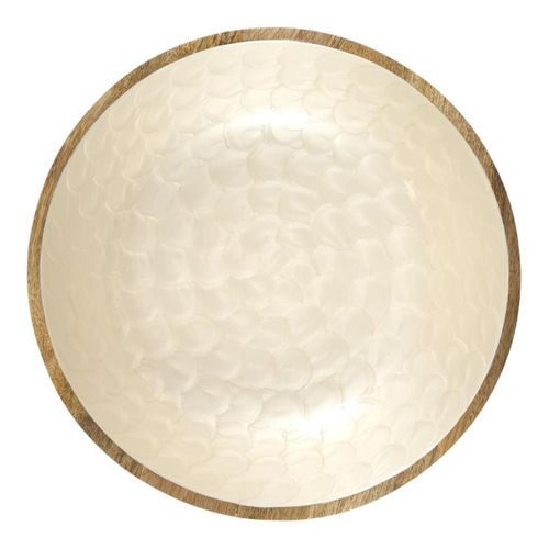 Saladier En Bois De Manguier Avec Intérieur Texturé Nid D'abeille Beige (ø33 cm) -