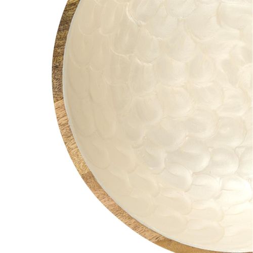 Saladier En Bois De Manguier Avec Intérieur Texturé Nid D'abeille Beige (ø27,5 cm) -