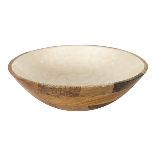 Saladier En Bois De Manguier Avec Intérieur Texturé Nid D'abeille Beige (ø27,5 cm) -