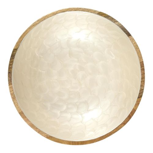 Saladier En Bois De Manguier Avec Intérieur Texturé Nid D'abeille Beige (ø27,5 cm) -