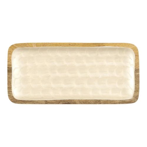 Plat De Service En Bois De Manguier Avec Intérieur Texturé Nid D'abeille Beige (l30 cm) -