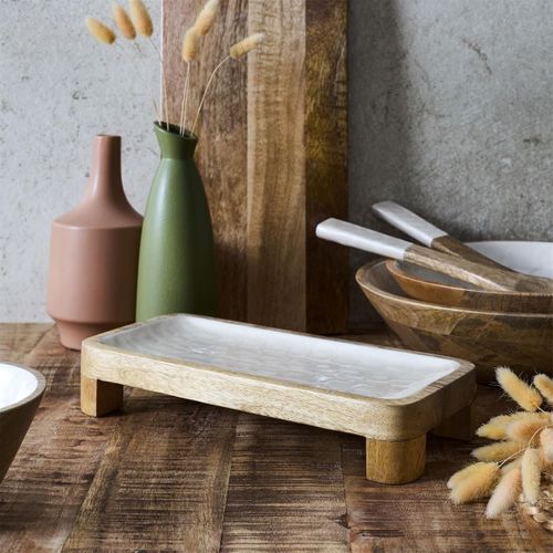 Plat De Service En Bois De Manguier Avec Intérieur Texturé Nid D'abeille Beige (l30 cm) -