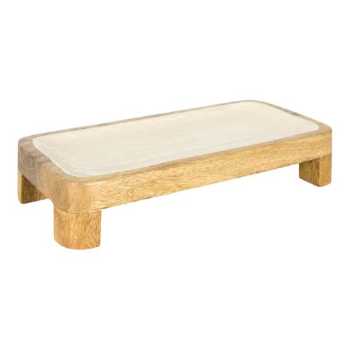 Plat De Service En Bois De Manguier Avec Intérieur Texturé Nid D'abeille Beige (l30 cm) -