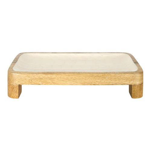 Plat De Service En Bois De Manguier Avec Intérieur Texturé Nid D'abeille Beige (l30 cm) -