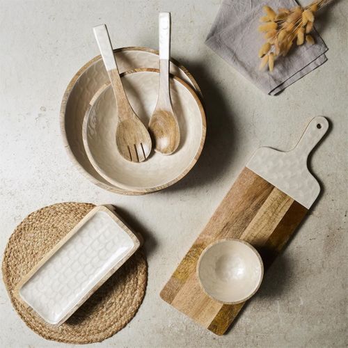 Bol En Bois De Manguier Avec Intérieur Texturé Nid D'abeille Beige (ø15 cm) -