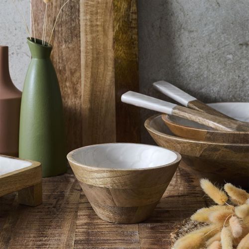 Bol En Bois De Manguier Avec Intérieur Texturé Nid D'abeille Beige (ø15 cm) -