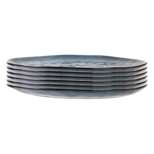 Set De 6 Assiettes Plates Galet En Céramique Au Grés Du Temps Bleu (27.5x23cm) - Galet