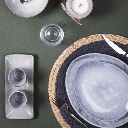 Set De 6 Assiettes Plates Galet En Céramique Au Grés Du Temps Gris (27.5x23cm) - Galet
