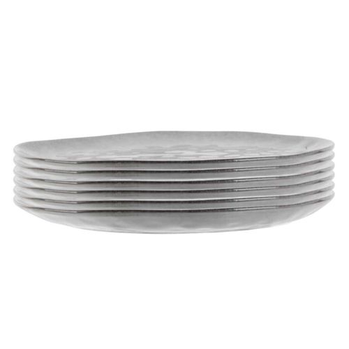 Set De 6 Assiettes Plates Galet En Céramique Au Grés Du Temps Gris (27.5x23cm) - Galet