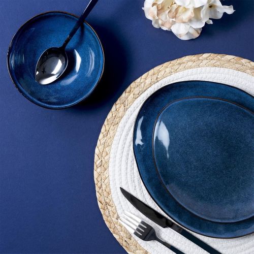 Set De 6 Assiettes à Dessert Galet En Céramique Au Grés Du Temps Bleu (22x18cm) - Galet