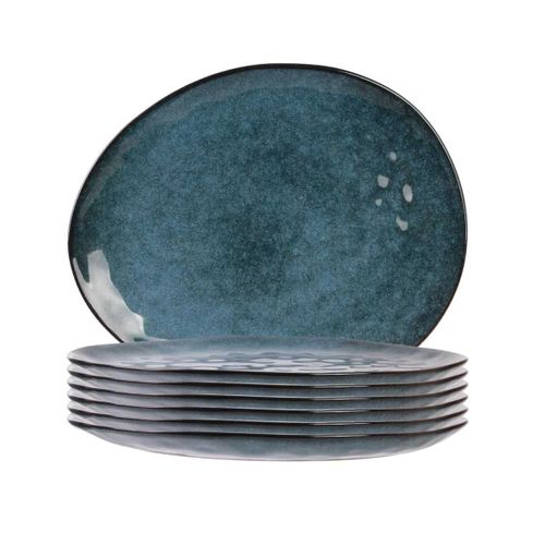 Set De 6 Assiettes à Dessert Galet En Céramique Au Grés Du Temps Bleu (22x18cm) - Galet