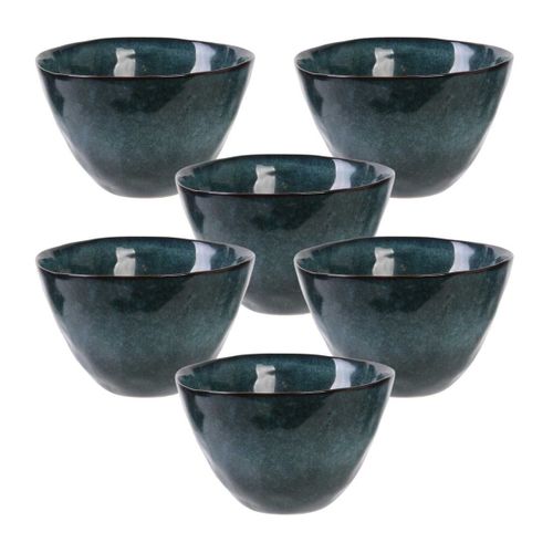 Set De 6 Bols 55cl En Céramique Au Grés Du Temps Bleu - Galet