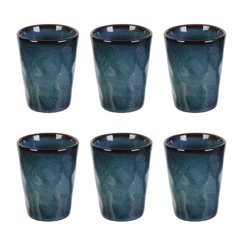 Set De 6 Tasses à Expresso 8cl En Céramique Au Grés Du Temps Bleu - Galet