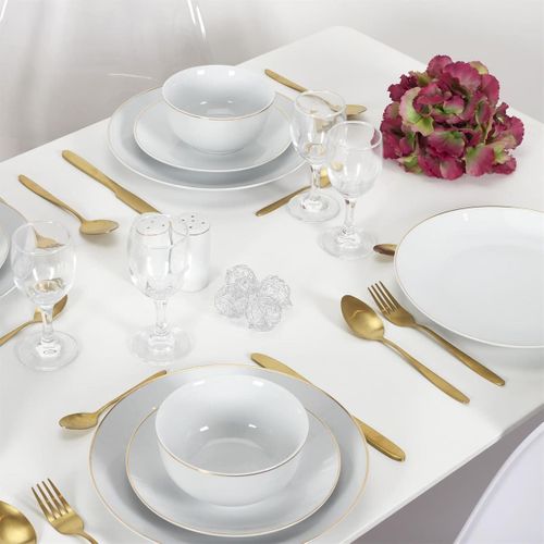 Set De 6 Assiettes Plates Blanches En Porcelaine Avec Liseré Doré (ø26,5 Cm) - Aura