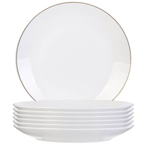 Set De 6 Assiettes Plates Blanches En Porcelaine Avec Liseré Doré (ø26,5 Cm) - Aura