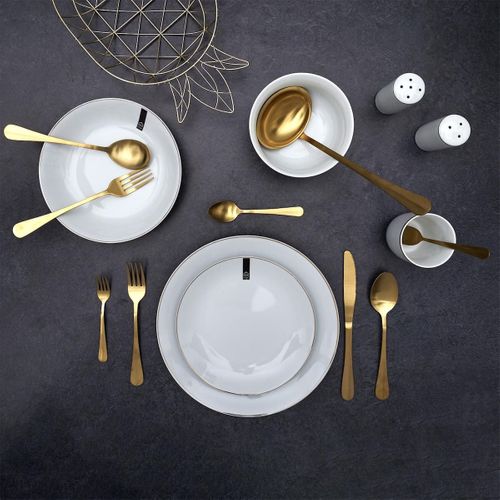 Set De 6 Assiettes Creuses Blanches En Porcelaine Avec Liseré Doré (ø21,5cm) - Aura