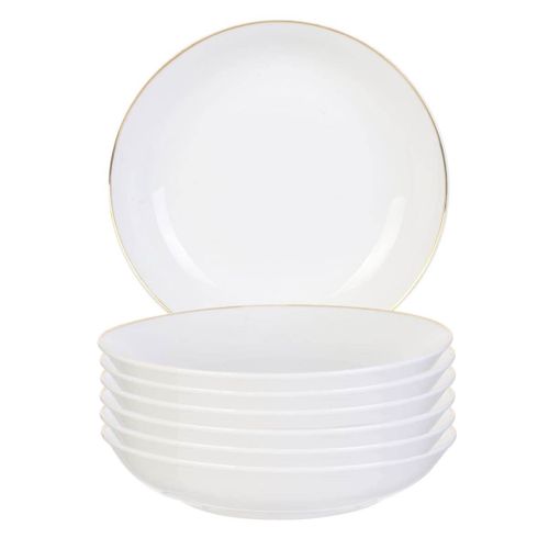 Set De 6 Assiettes Creuses Blanches En Porcelaine Avec Liseré Doré (ø21,5cm) - Aura