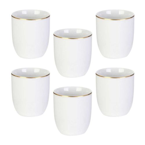 Set De 6 Tasses Blanches En Porcelaine Avec Liseré Doré (18cl) - Aura