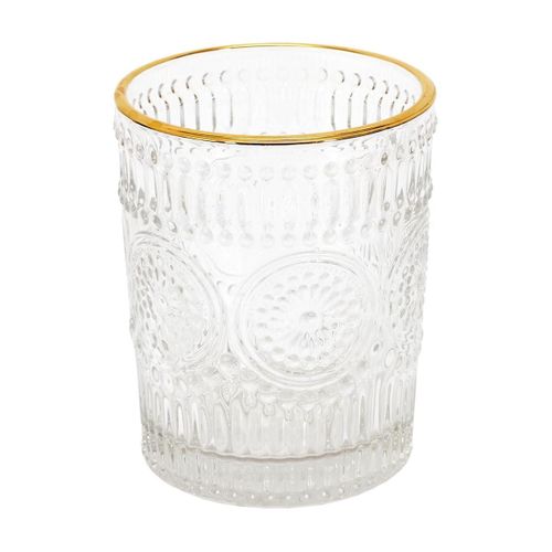 Set De 6 Verres 25cl En Verre Avec Reliefs Géométriques Et Liseré Doré -