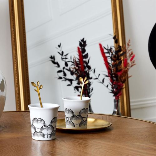 Set De 4 Cuillères à Café Dorées En Acier Inoxydable Style Feuilles -