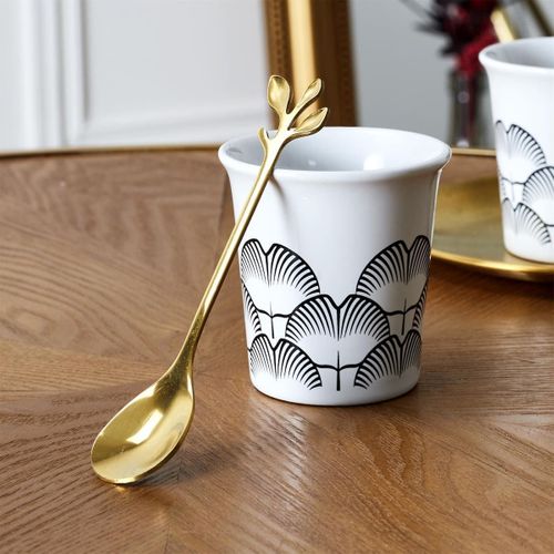 Set De 4 Cuillères à Café Dorées En Acier Inoxydable Style Feuilles -