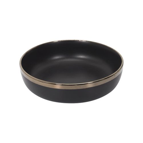 Set De 6 Assiettes Creuses Noires En Céramique Avec Liseré Doré (ø18cm) -