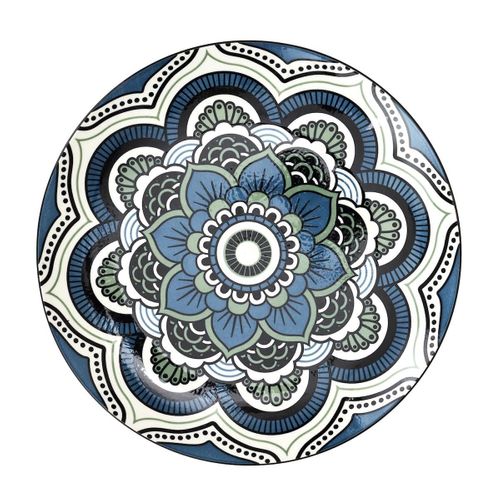 Set De 6 Assiettes Plates En Porcelaine Bleu Mandala (ø26cm) - Mandala
