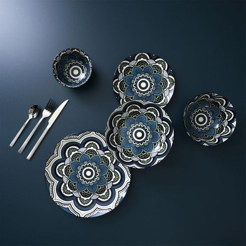 Set De 6 Assiettes à Dessert En Porcelaine Bleu Mandala (ø19cm) - Mandala