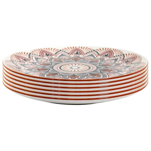 Set De 6 Assiettes Plates En Porcelaine Orange Mandala (ø26cm) - Mandala