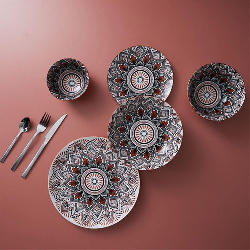 Set De 6 Assiettes Creuses En Porcelaine Orange Mandala (ø20cm) - Mandala