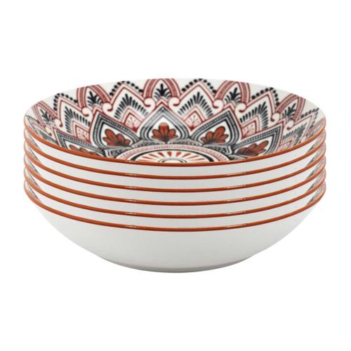 Set De 6 Assiettes Creuses En Porcelaine Orange Mandala (ø20cm) - Mandala