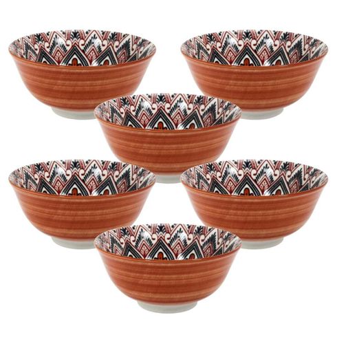 Set De 6 Bols En Porcelaine Orange Mandala (ø15cm) - Mandala