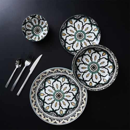 Set De 6 Assiettes Creuses En Porcelaine Vert Mandala (ø20cm) - Mandala