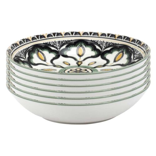 Set De 6 Assiettes Creuses En Porcelaine Vert Mandala (ø20cm) - Mandala