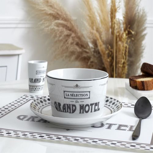 Set De 2 Bols En Céramique Blanc Et Noir Avec Message "grand Hotel" (ø14 Cm) -