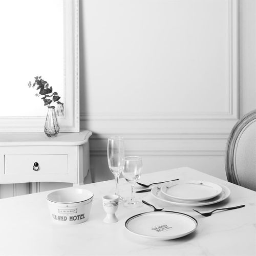 Set De 2 Bols En Céramique Blanc Et Noir Avec Message "grand Hotel" (ø14 Cm) -