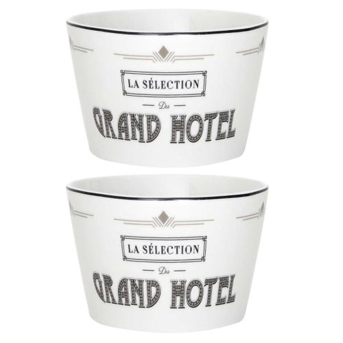 Set De 2 Bols En Céramique Blanc Et Noir Avec Message "grand Hotel" (ø14 Cm) -