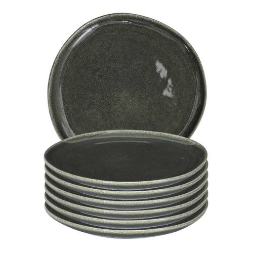 Set De 6 Assiettes Plates En Céramique Au Grés Du Temps Vert (ø27cm) - Maka