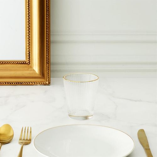 Set De 2 Verres 30cl En Verre Avec Stries Et Liseré Doré -