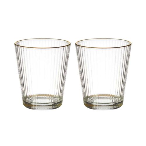 Set De 2 Verres 30cl En Verre Avec Stries Et Liseré Doré -