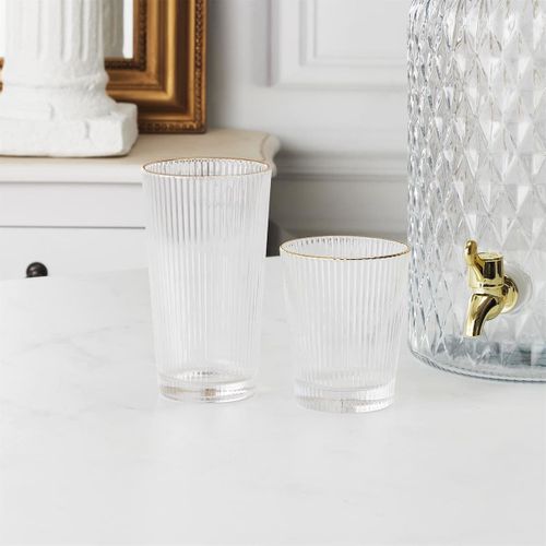 Set De 6 Verres 40cl En Verre Avec Stries Et Liseré Doré -