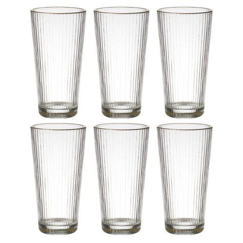 Set De 6 Verres 40cl En Verre Avec Stries Et Liseré Doré -