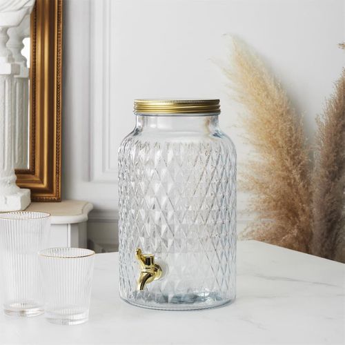 Fontaine à Boisson En Verre 6l Motif Diamant Avec Robinet -