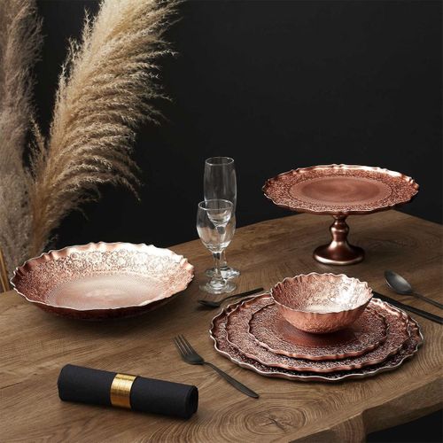 Plateau De Présentation En Verre Motif Ethnique Teinte Cuivre (ø32 Cm) -