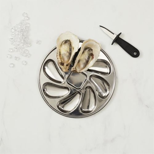 Set De 6 Assiettes à Huîtres En Acier Inoxydable Argenté (8 Huitres) -