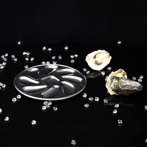 Set De 6 Assiettes à Huîtres En Acier Inoxydable Argenté (8 Huitres) -